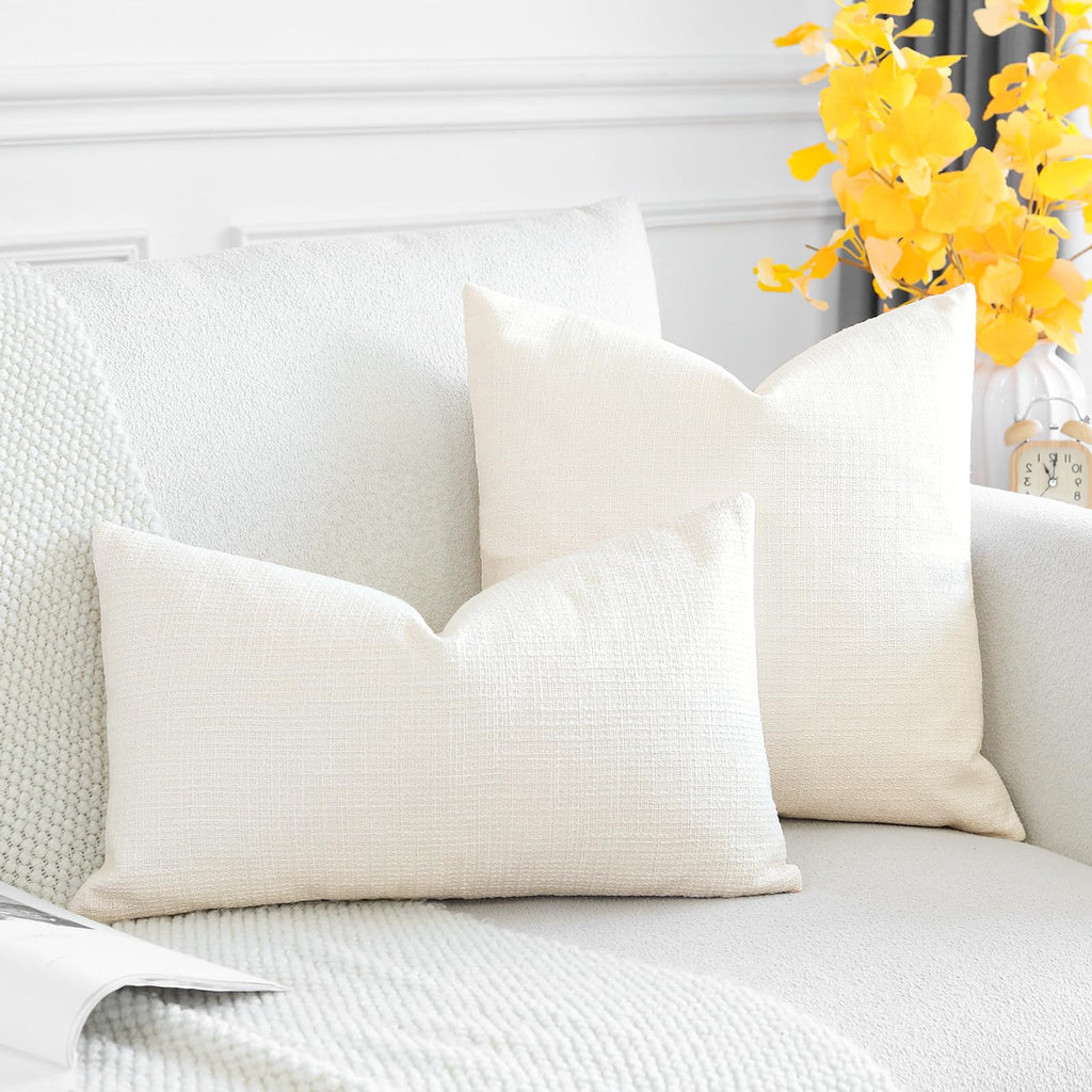 Otostar Pack Of 2 Throw Pillow Covers 24X24 Inch Linen Cream Pillowcases Farmhouse Decorative Solid Pillow Covers 60X60 Cm Squar