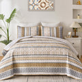 Wongs Bedding Boho Quilt Set Queen Size, Brown Bohemian 3 Pieces Fall Quilt Sets, Lightweight Summer Bedspread Coverlet Bedding