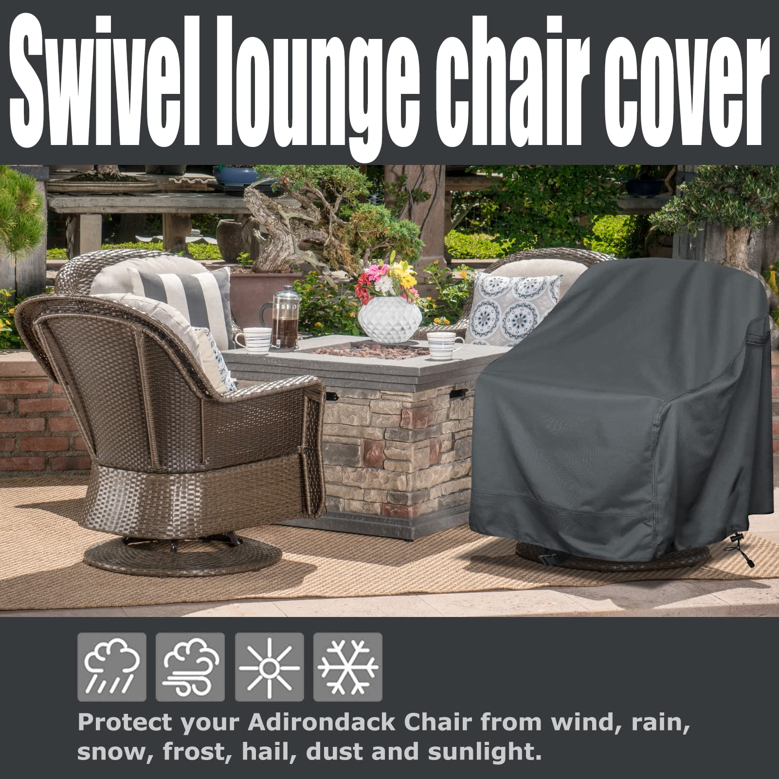 Outdoor Swivel Lounge Chair Cover 2 Pack,Waterproof Heavy Duty Outdoor Chair Covers, (30' W X 34' D X 38.5' H) Patio Furniture Cover For Swivel Patio Lounge Chair,Grey