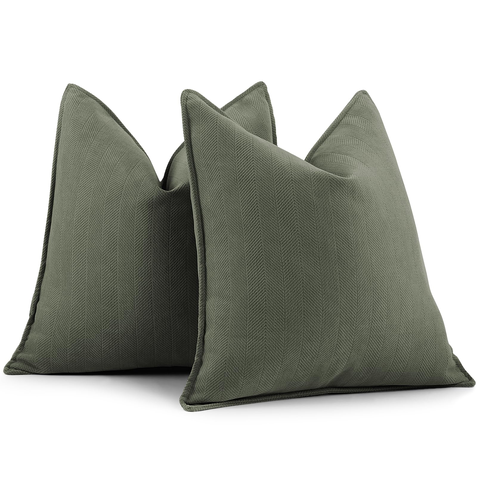 Zwjd Army Green Pillow Covers 16X16 Set Of 2 Chenille Pillow Covers With Elegant Design Soft And Luxurious Decorative Throw Pill