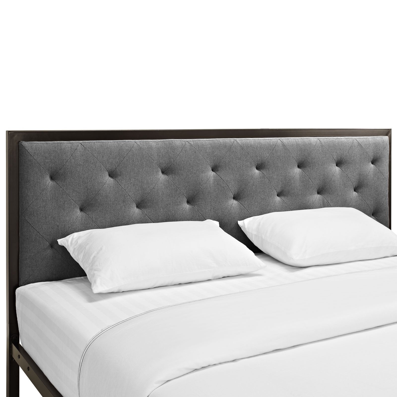Modway Mia Upholstered Brown Gray Tufted Platform Bed With Metal Slat Support in King