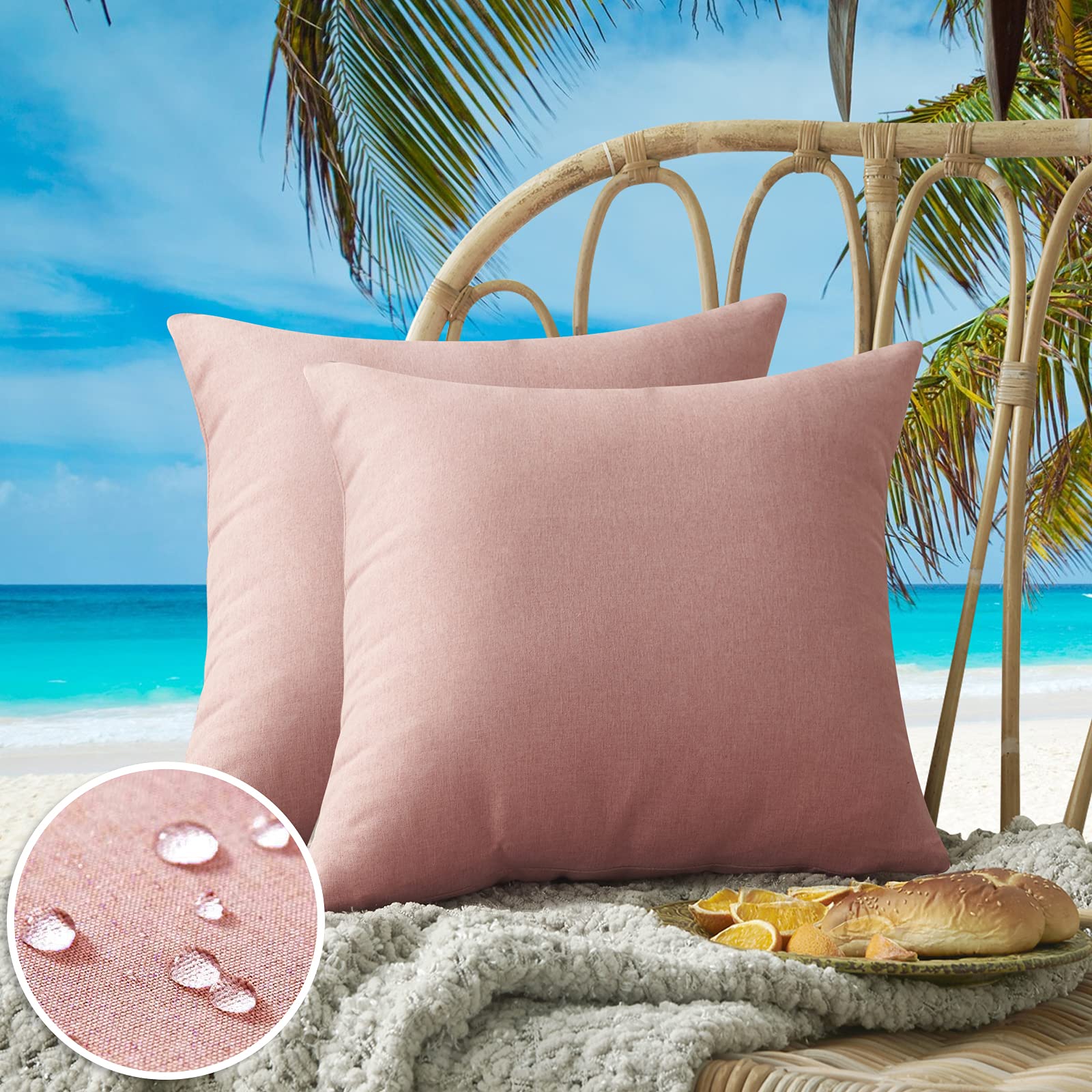 Feverqiyi Coral Pink Outdoor Pillow Covers 18X18 Inch Pack Of 2 Decorative Waterproof Outdoor Pillows Square Throw Cushion Case