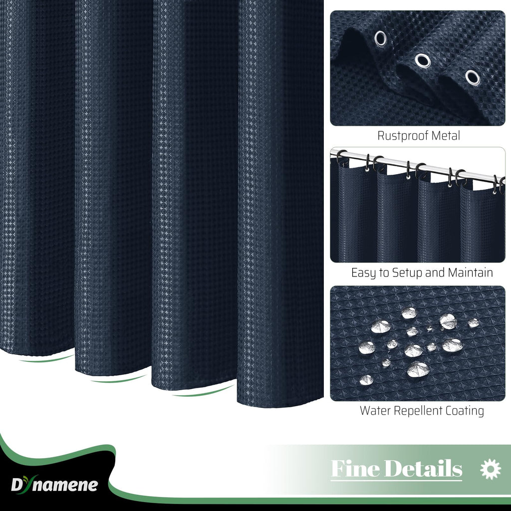 Dynamene Navy Blue Fabric Shower Curtain, Waffle Weave Textured Cloth Shower Curtains For Bathroom, Modern Hotel Luxury Shower C