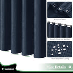 Dynamene Navy Blue Fabric Shower Curtain, Waffle Weave Textured Cloth Shower Curtains For Bathroom, Modern Hotel Luxury Shower C