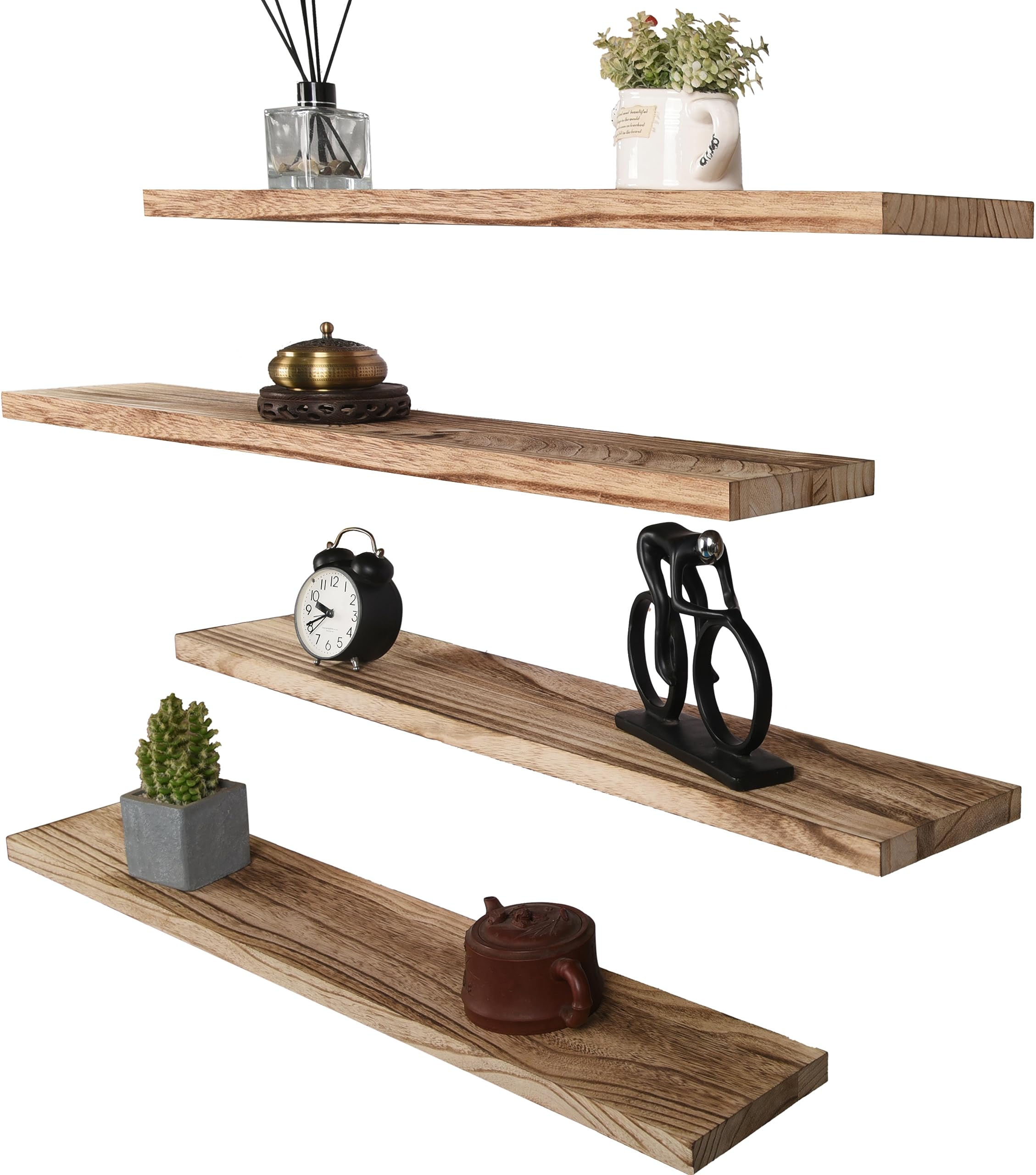 Hxswy 36 Inch Rustic Floating Shelves For Wall Decor Farmhouse Wood Wall Shelf For Bathroom Kitchen Bedroom Living Room Set Of 4 Light Brown