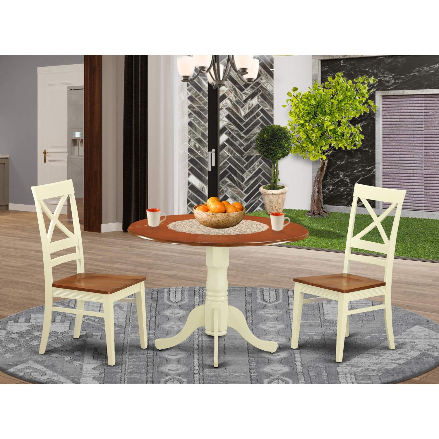 East West Furniture Dlqu3-Bmk-W 3 Pc Dining Room Set For 2-Dinette Table And 2 Dinette Chairs