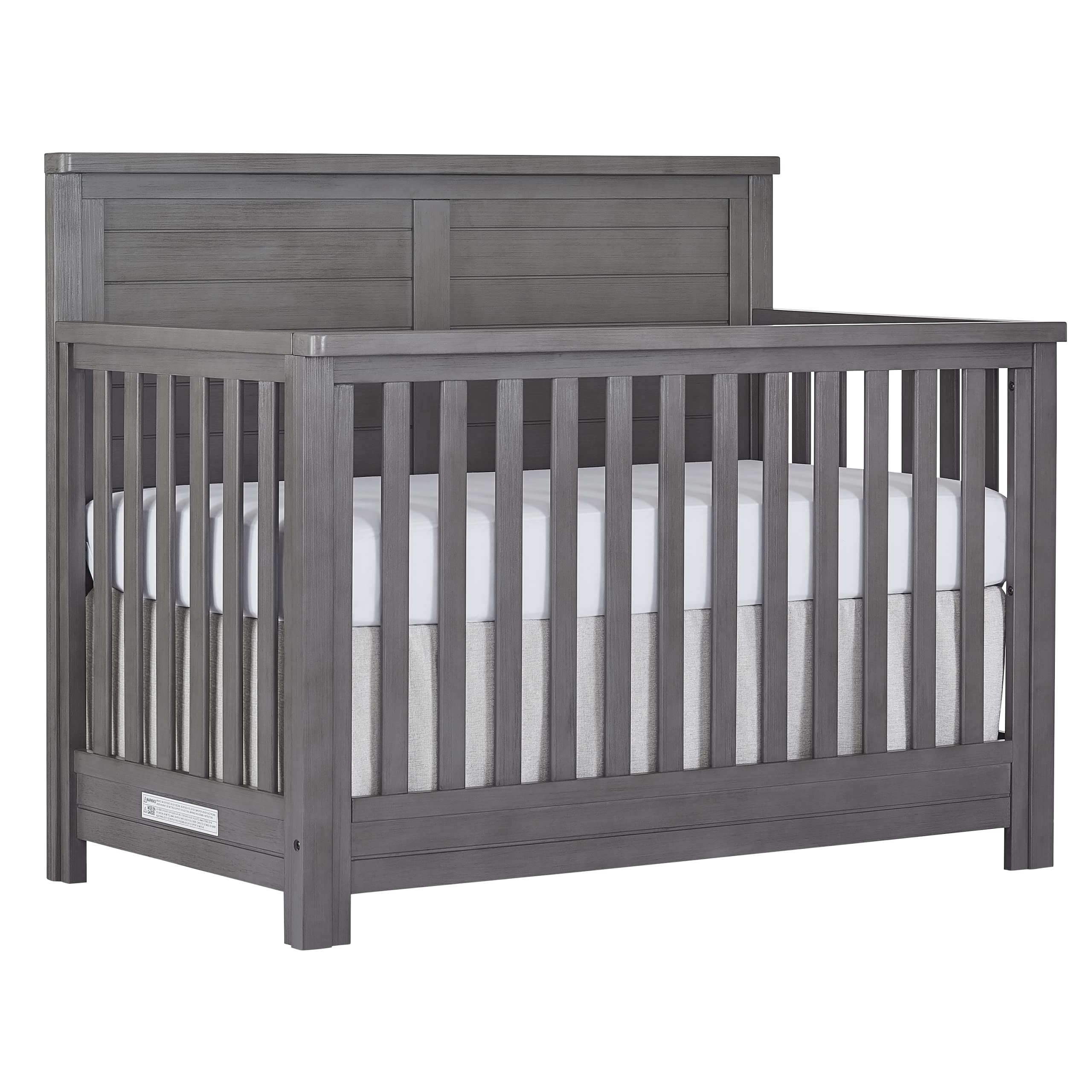   volur Belmar Flat 5-in-1 Convertible Full-Size Baby Crib in Rustic Grey - Greenguard Gold & JPMA Certified, Coastal-Inspired D