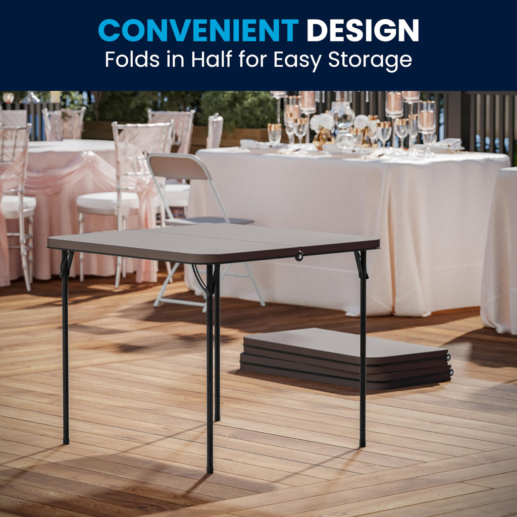 Flash Furniture Dunham 2.83' Square Plastic Folding Event Table With Carrying Handle, Bi-Fold Banquet Table For Indoor/Outdoor Events, Dark Gray