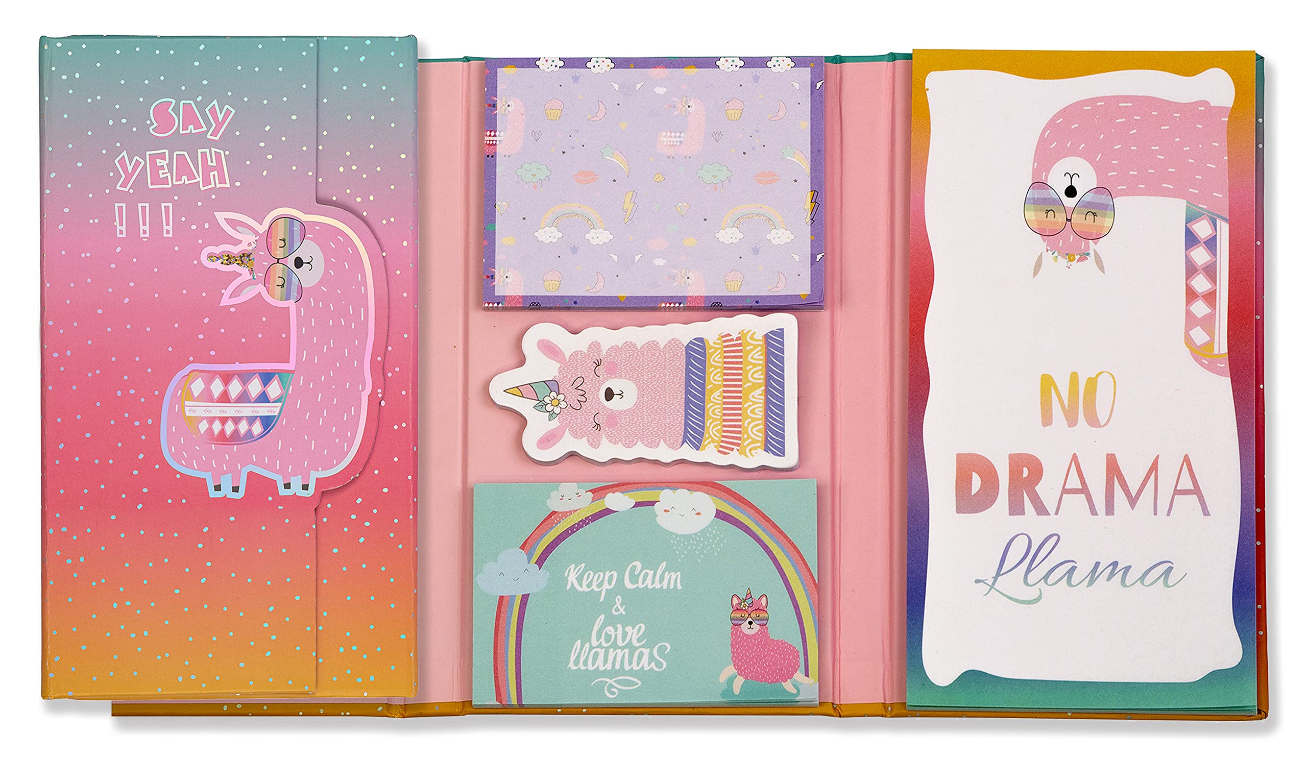 Better Office Products Sticky Note Cute Variety Set In A Padded Compact Trifold Book, 120 Total Pieces, 4 Assorted Designs & Siz