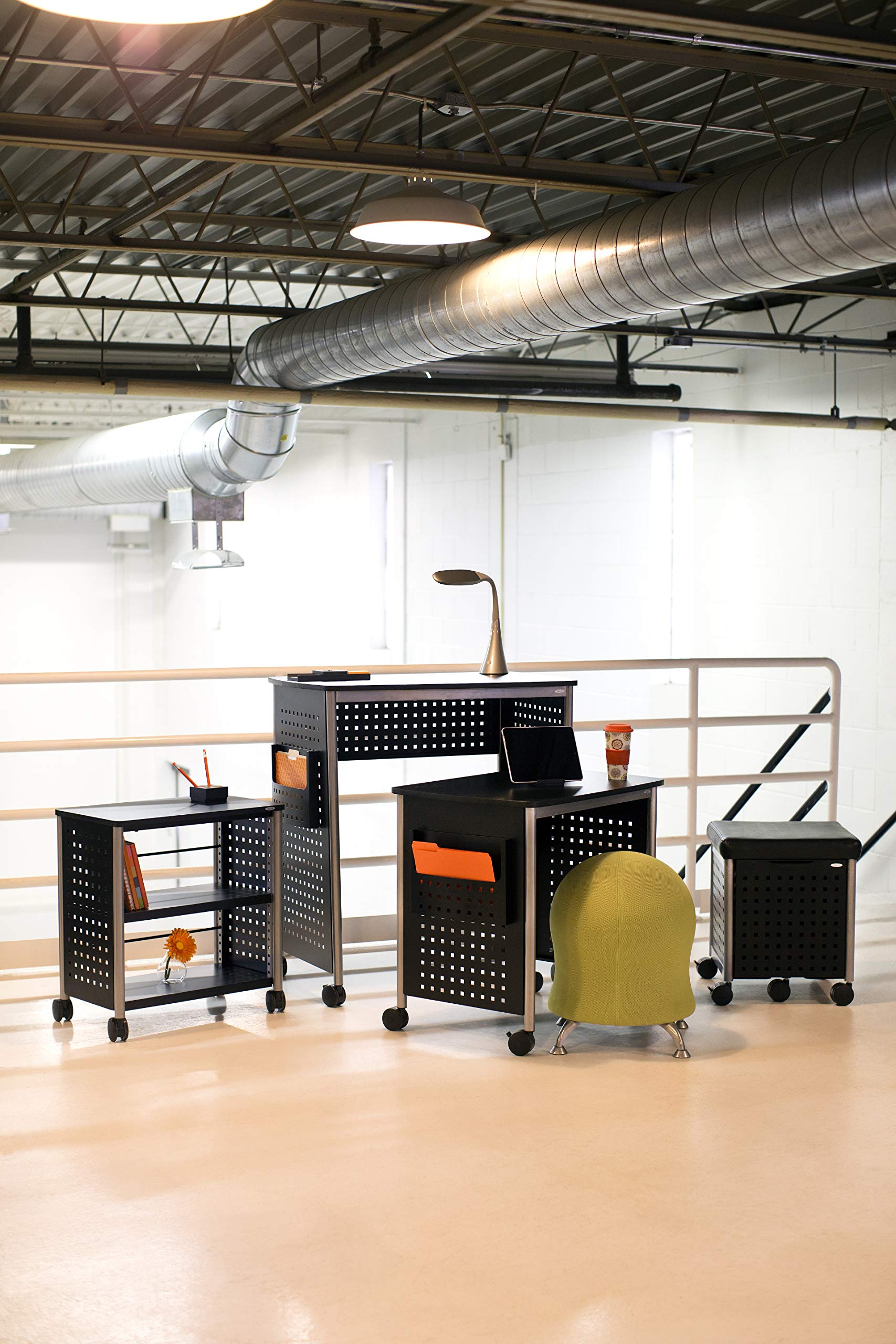 Safco Products 1907BL Mobile Rolling Sit and Stand Workstation, Low Profile Side Organizer, Ideal for Home, Office and Classroom, Black