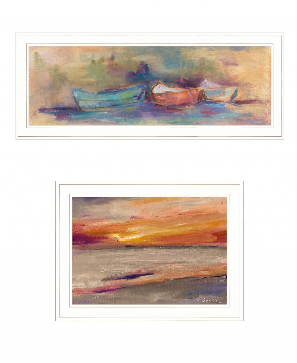 Set Of Two Rowing In The Western Skys 1 White Framed Print Wall Art