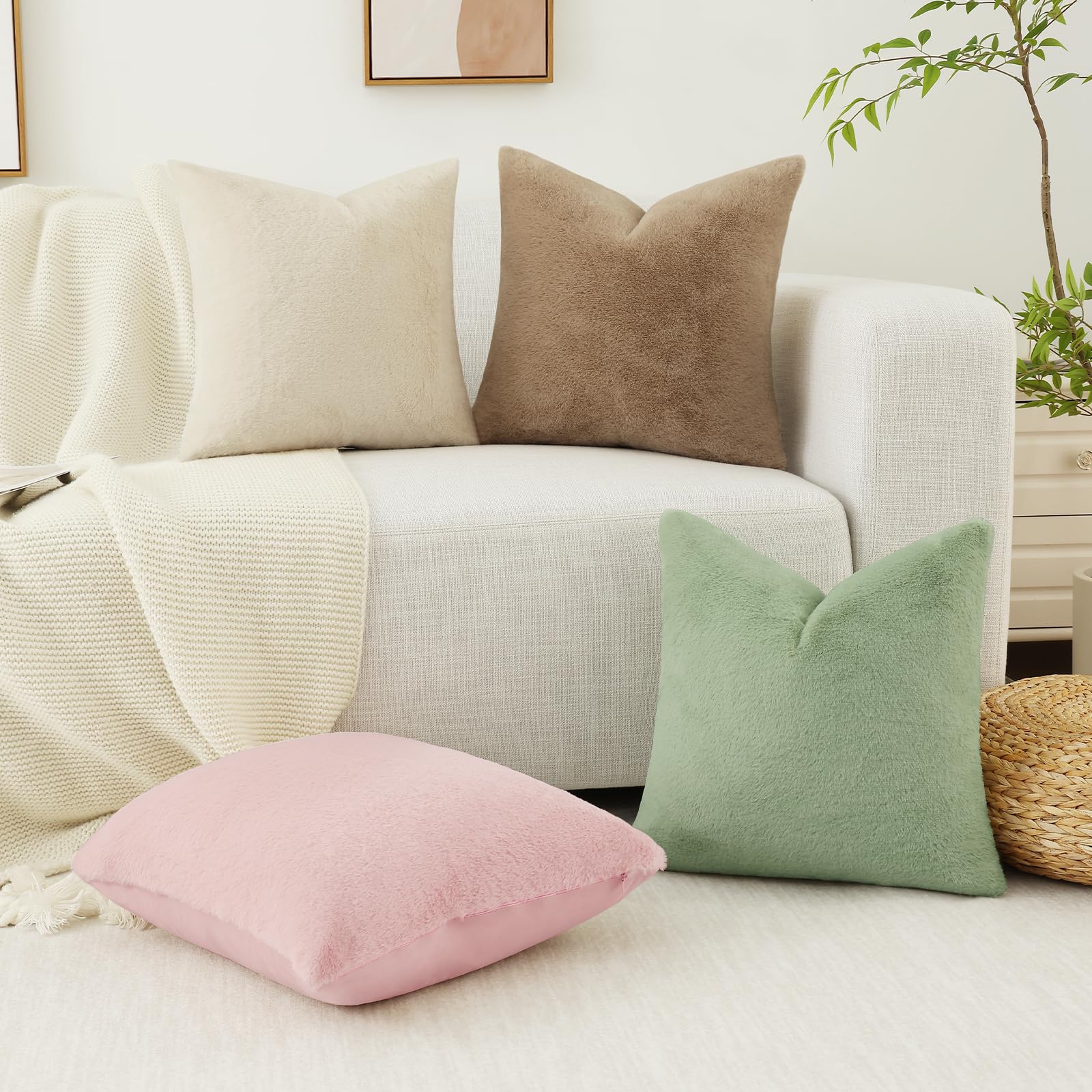 Pallene Faux Fur Plush Lumbar Throw Pillow Covers 12X20 Set Of 2 - Luxury Soft Fluffy Cozy Decorative Pillow Covers For Sofa, Co