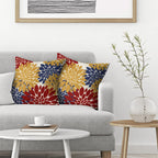 Cxmeifly Mustard Yellow Red Navy Blue Pillow Covers 18X18 Inch Set Of 2 Dahlia Floral Decor Throw Pillows Summer Modern Geometry