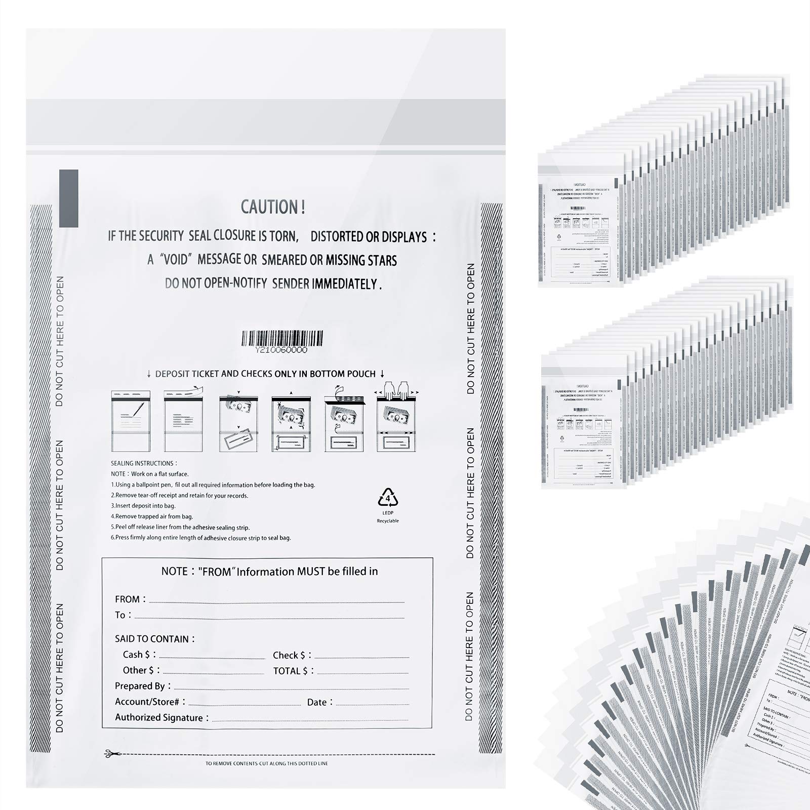 Bank Deposit Bags Plastic,Money Bag For Cash,Bank Bag,Cash Register Bags 9 X 12 Inch (White, 100 Pack)