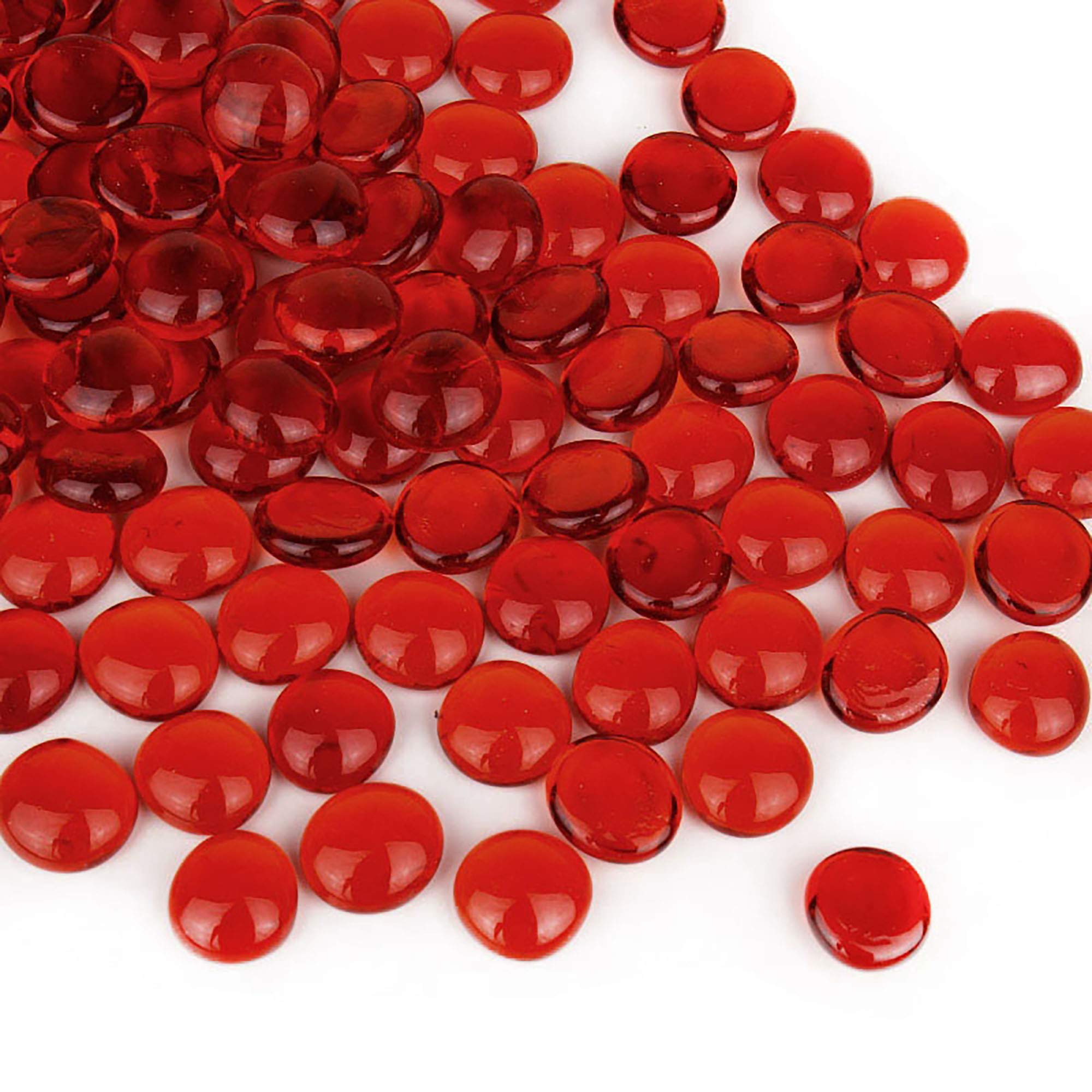 CYS EXCEL Red Glass Gemstone Beads Vase Fillers (1 LB) Flat Marble Beads Multiple Color Choices Aquarium Decor Rocks Floral Ston