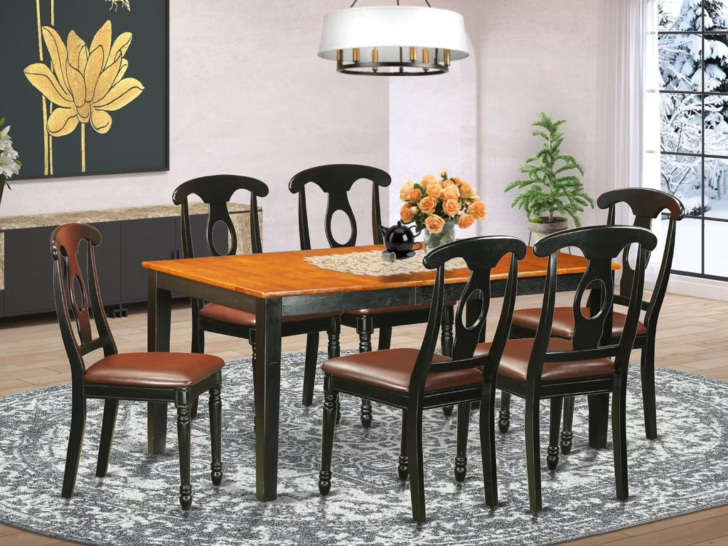 East West Furniture NIKE7-BCH-LC 7 Piece Set Consist of a Rectangle Dining Room Table with Butterfly Leaf and 6 Faux Leather Upholstered Chairs, 36x66 Inch, Black & Cherry