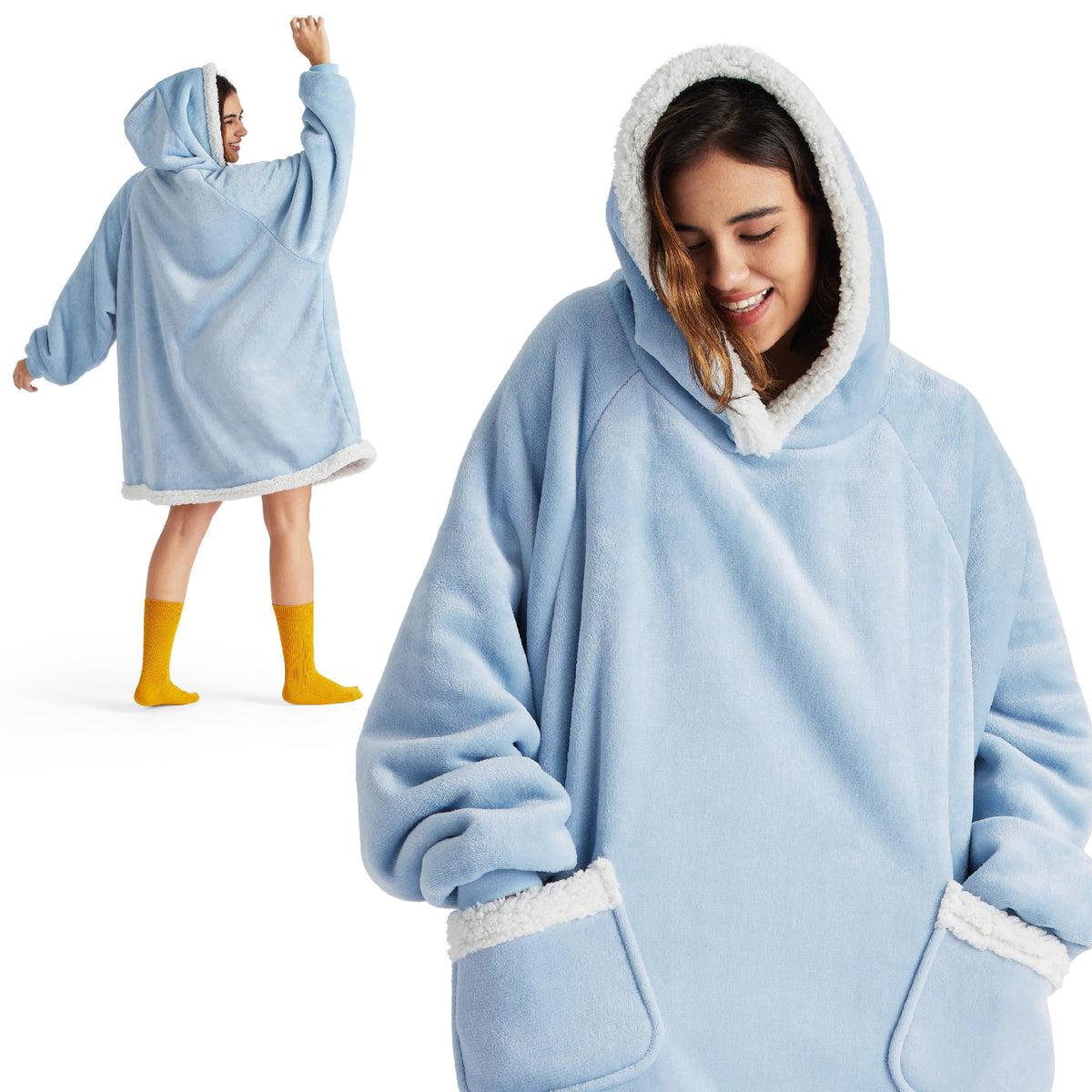 Bedsure Wearable Blanket Hoodie With Sleeves - Sherpa Hooded Blanket Adult As Gifts For Mom Women Girlfriend, Sweatshirt Blanket