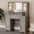 ANYMAPLE 55 Vanity Desk with Mirror & Lights, Fluted Makeup Vanity with 8 Drawers & 4 Cabinets, Tempered Glass Top, RGB Cabinet 