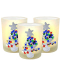 Christmas Tree Candleholders - Silver Hand Painted Trees with Chunky Glitter - Set of 3 - Frosted Glass Holders - 2.75 H x 2.25 