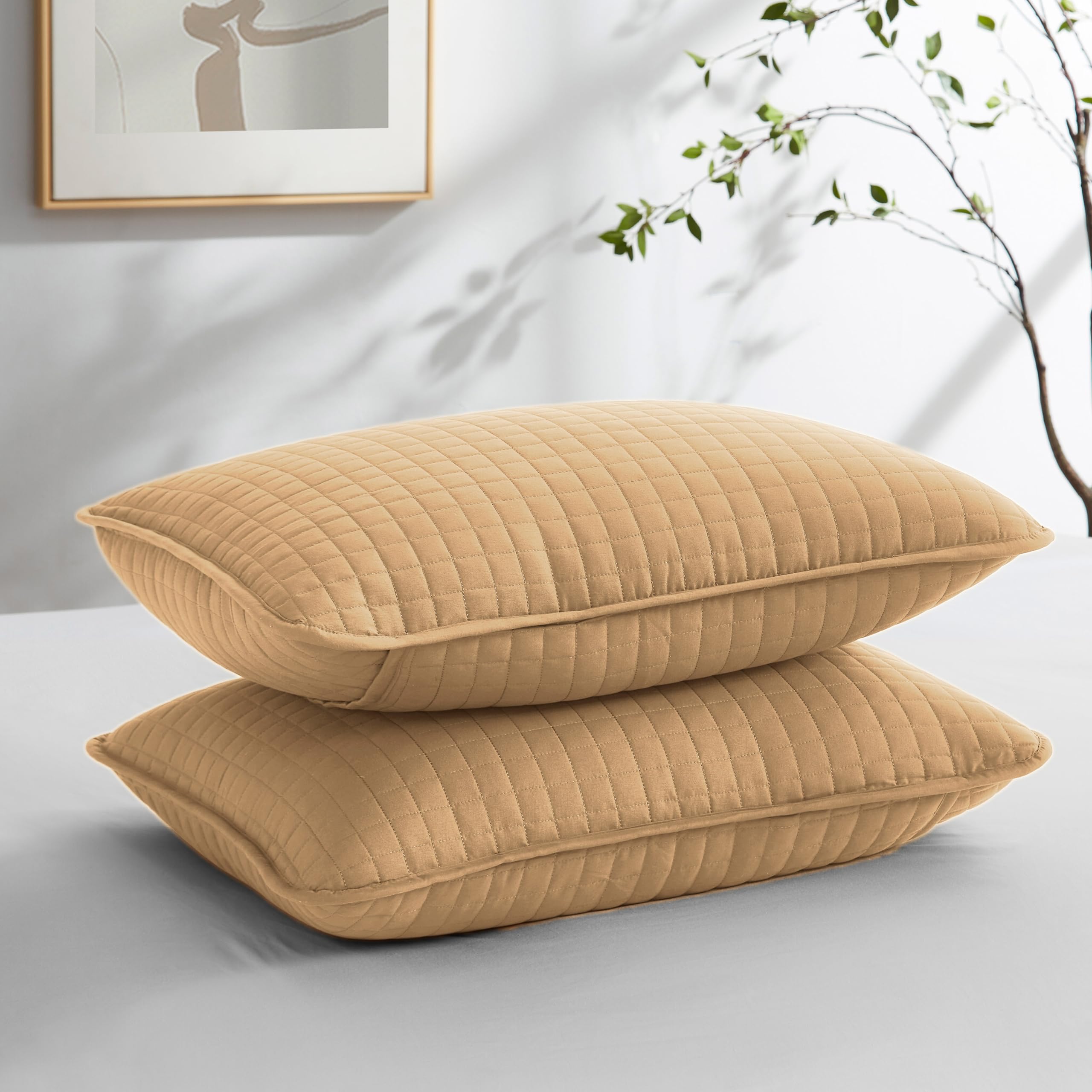 Southshore Fine Linens - Vilano Springs - Pair Of Quilted Pillow Sham Covers (No Inserts), 22' X 22', Gold