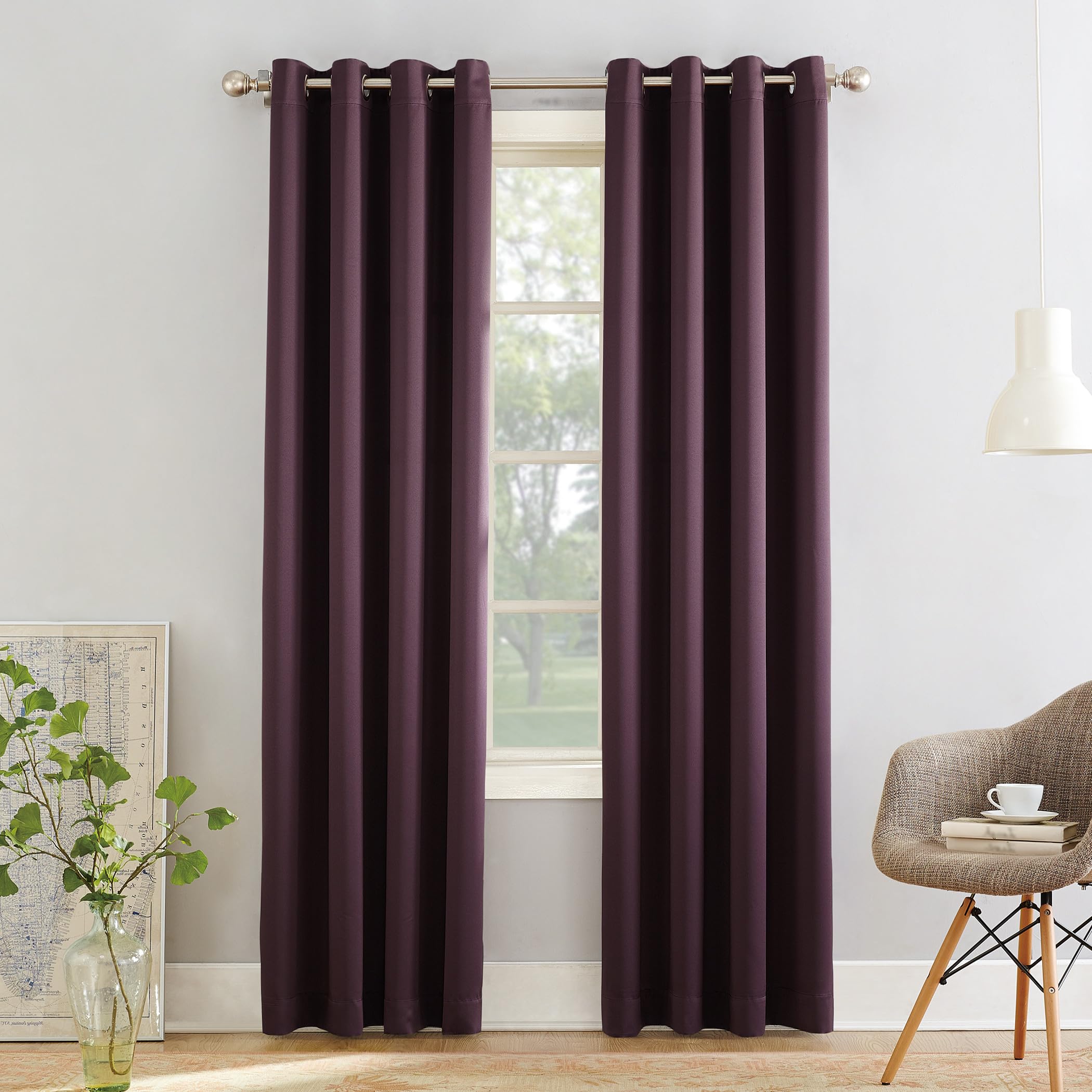 Sun Zero Barrow 2-Pack Energy Saving Grommet Curtain Panel Pair, 54'' x 108, Plum Purple
