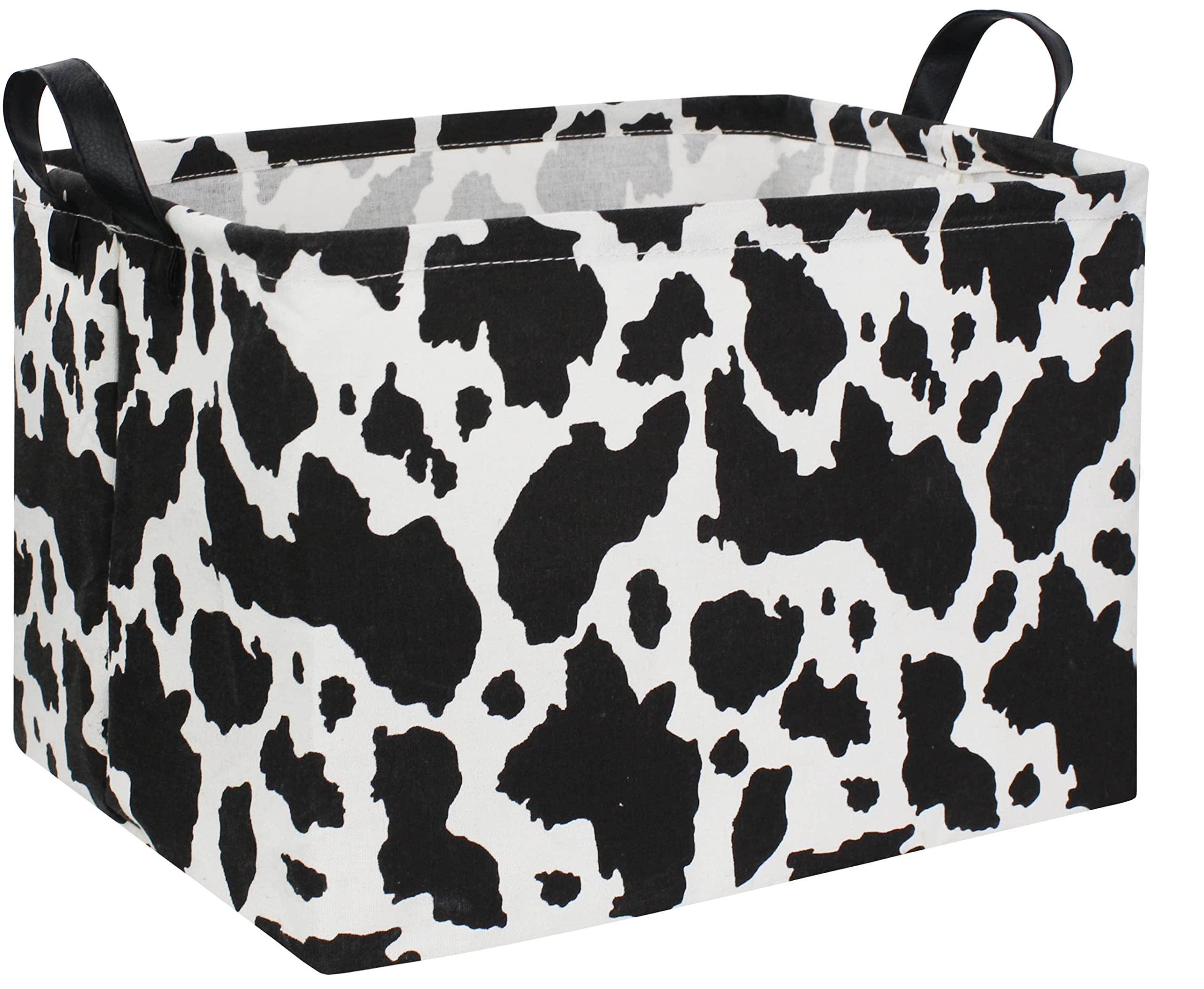 DDBASKET Rectangle Cow Basket Cow Print Storage Basket Cute Canvas Organizer Bin Kids Toy Basket for Bedroom Decor Kids Toys Boo