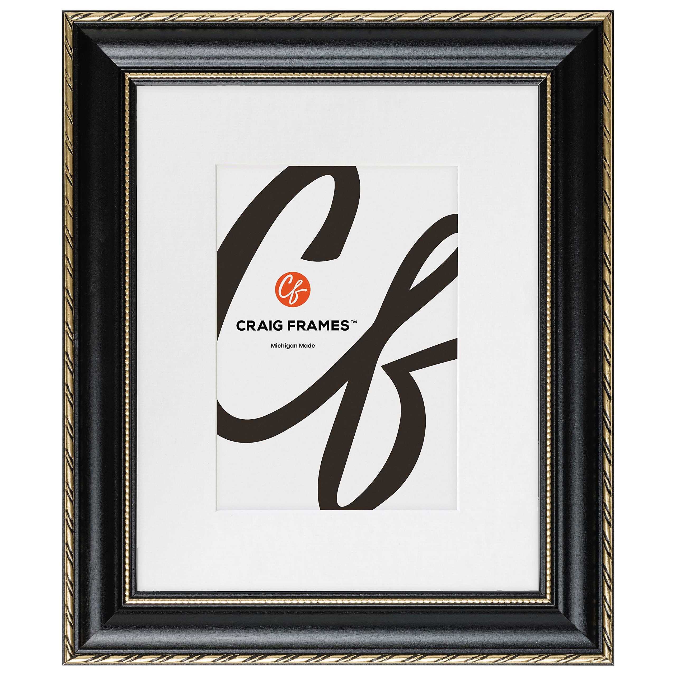 Craig Frames Victoria, 10x12 Picture Frame Matted for an 8x10 Photo, Ornate Black and Gold