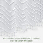 Boho Shower Curtain White Tassel Woven Fabric Shower Curtain 71 X 72 Modern Farmhouse Textured Tufted Chevron Striped Minimalist