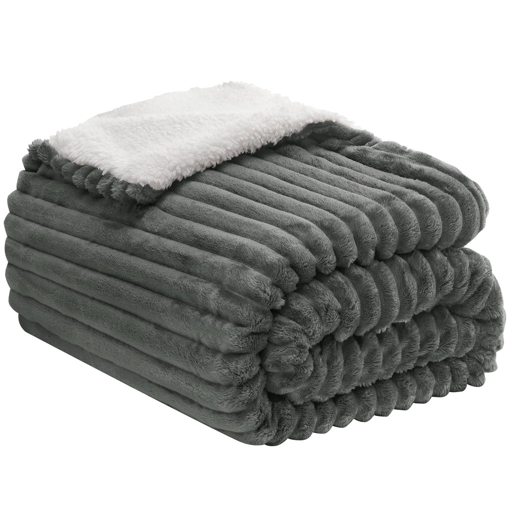 Infiixso Sherpa Throw Blanket For Couch - Super Soft & Warm Striped Fleece Blanket, Cozy Plush Fluffy Blanket All Season Use (Gr