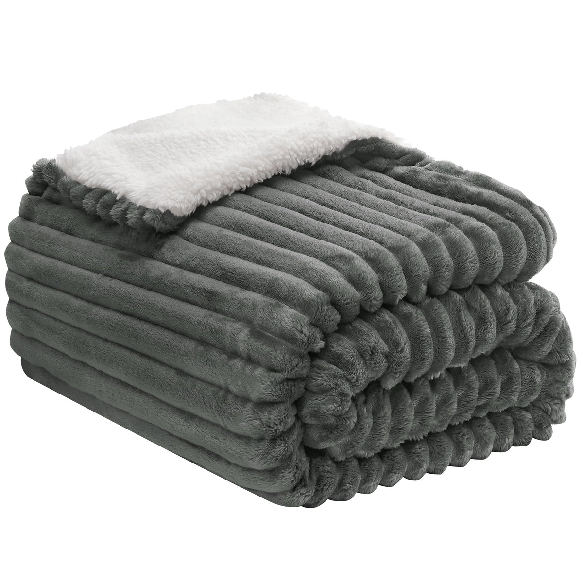 Infiixso Sherpa Throw Blanket For Couch - Super Soft & Warm Striped Fleece Blanket, Cozy Plush Fluffy Blanket All Season Use (Gr
