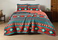 Chezmoi Collection 2-Piece Southwestern Geometric Tribal Quilt Set - Multicolor Red Teal Beige Lightweight Quilted Bedspread Set