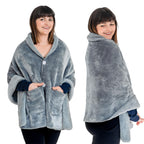 Ezrallora Premium Double Layer Poncho Blanket -No Sleeves Easy On Easy Off - Sherpa Shawl With Pockets -Wearable Blanket- Gifts