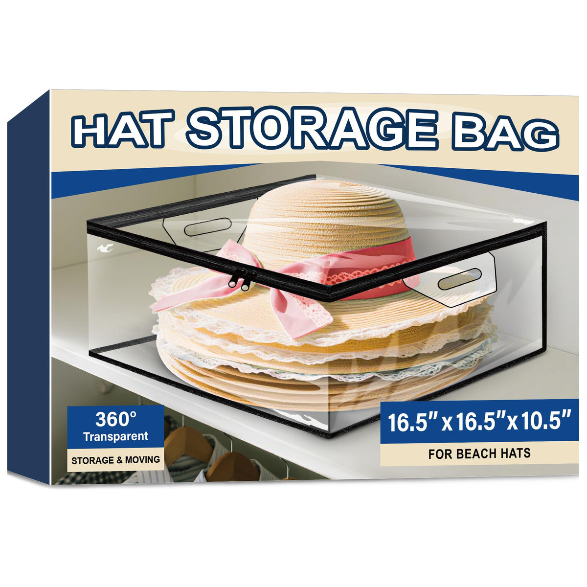 VacPack Large Clear Hat Storage Bag with Handle