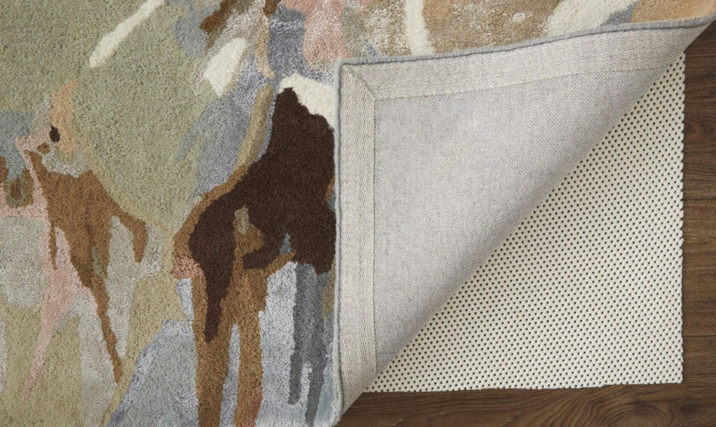 HomeRoots 513397 8 x 10 ft. Tan Gray & Green Wool Floral Hand Tufted Handmade Rectangle Area Rug