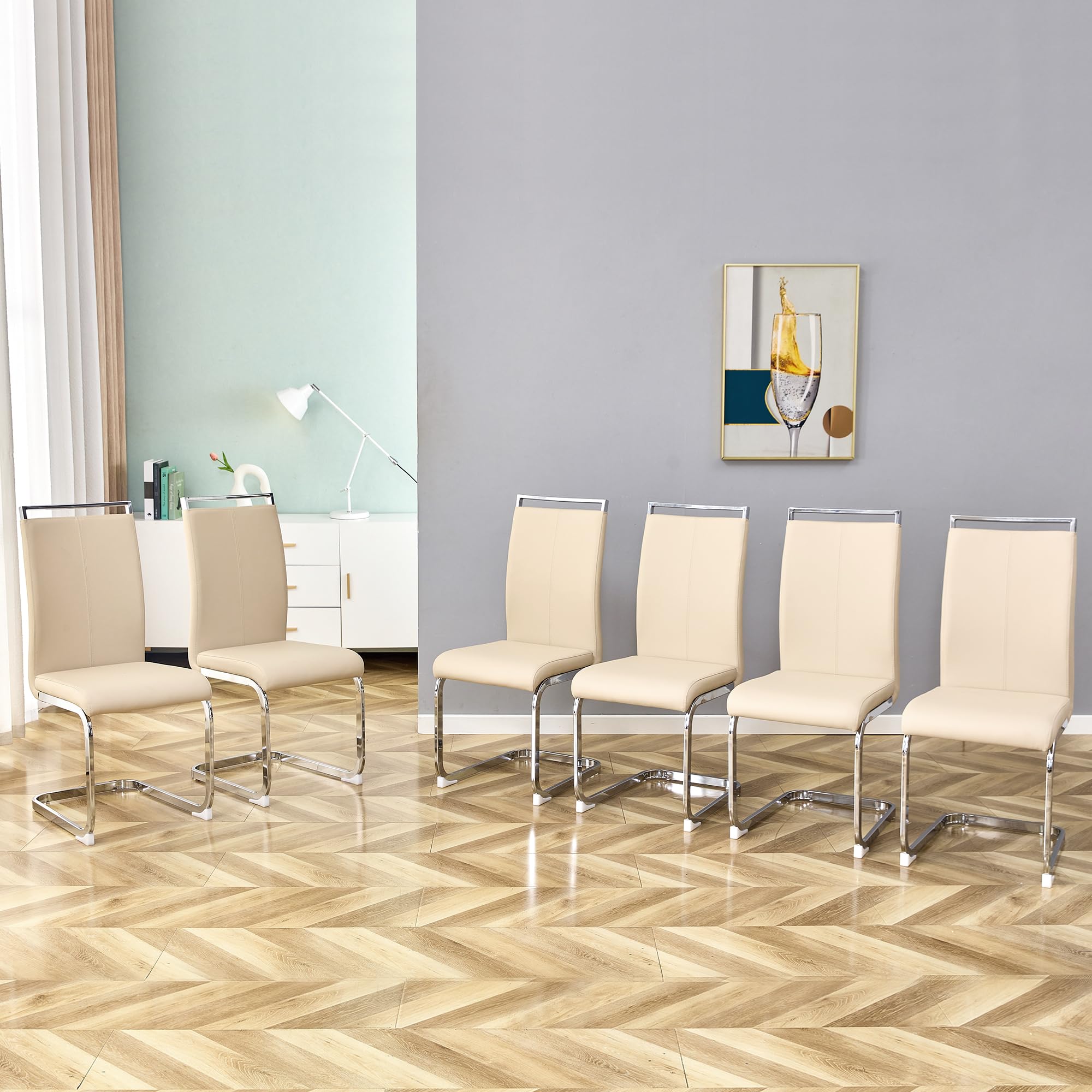AZmac Modern Leather Dining Chairs Set of 6,Armless Kitchen Chairs,Dining Room Chairs with Upholstered Padded Seat and Sturdy Bl