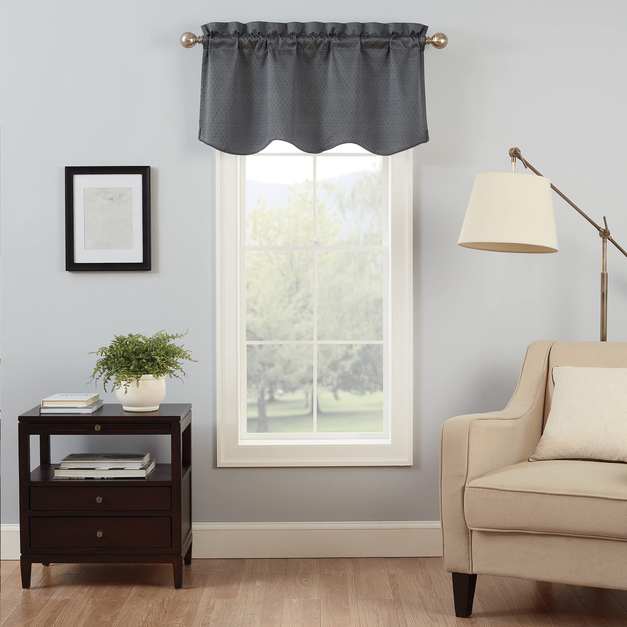 ECLIPSE Canova Blackout Thermaback Window Valance Curtains for Kitchen or Bathroom, 42 in x 21 in, Charcoal
