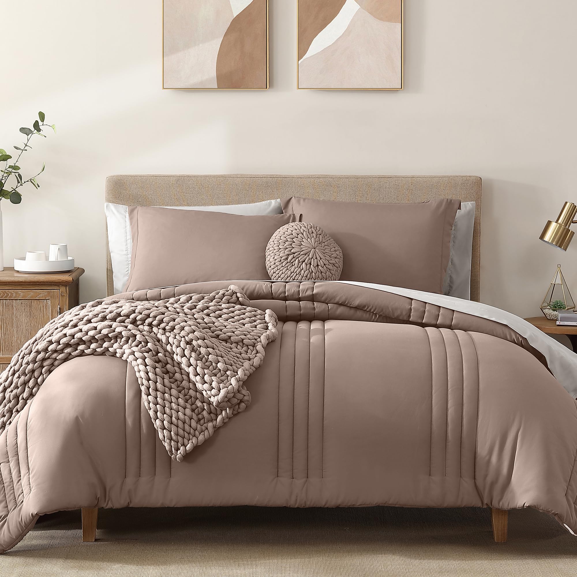 Monbix Queen Comforter Set - 7 Pieces Zephyr Bed In A Bag Queen Bedding Sets With Comforters, All Seasons Down Alternative Comfo