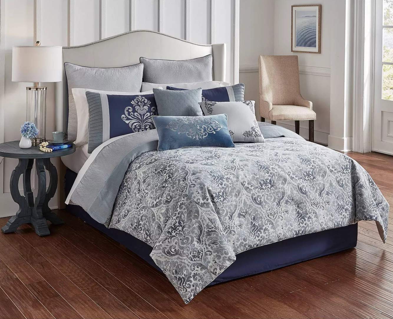 Riverbrook Home 100% Polyester Comforter Set, Queen, Clanton  Blue, 9 Piece Set