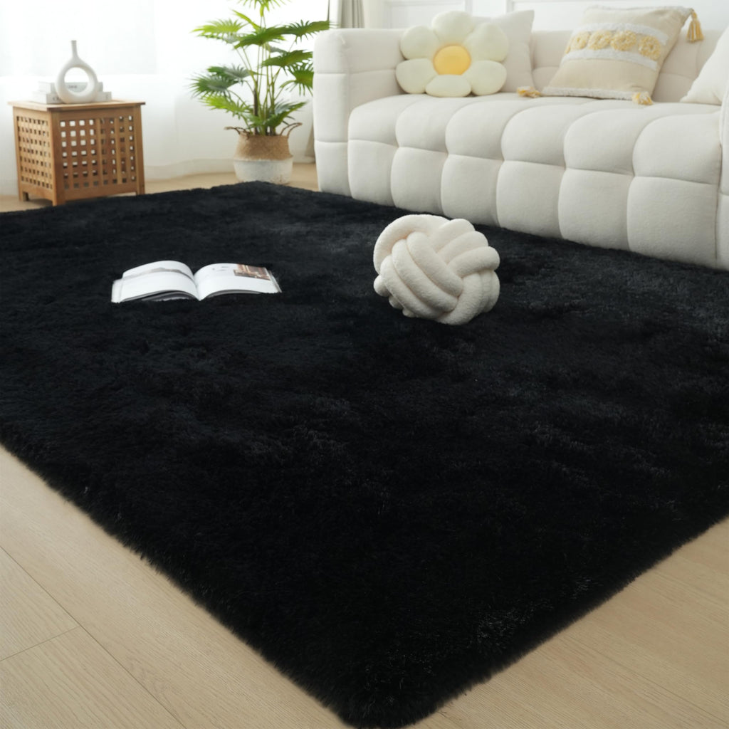 Area Rugs 9x12 Living Room: Black Shag Rug 9x12 Area Rugs - Large Plush Fluffy Carpet(Black, 9x12 Feet)
