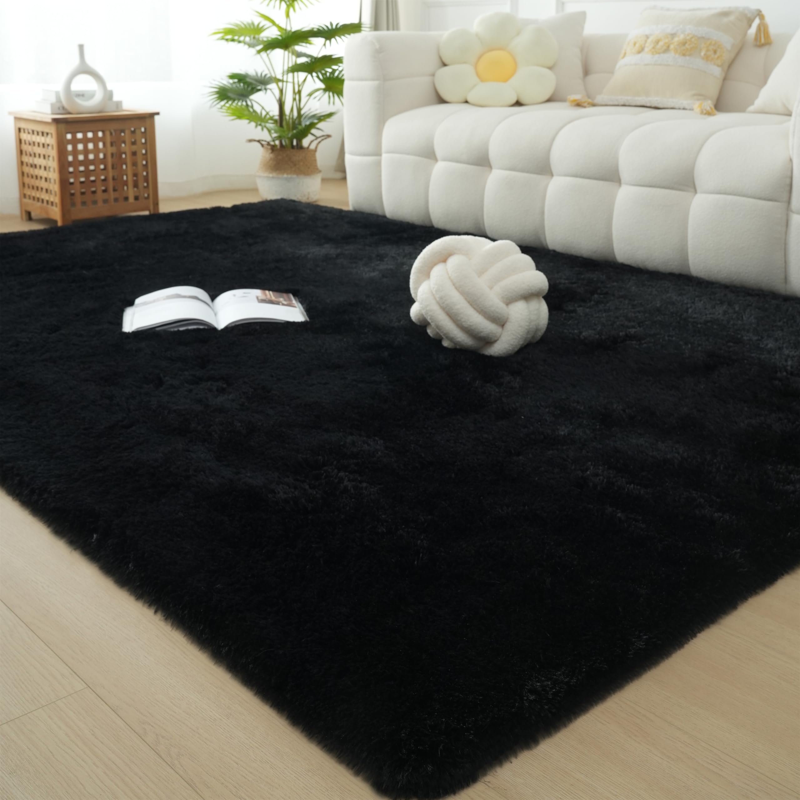 Area Rugs 9x12 Living Room: Black Shag Rug 9x12 Area Rugs - Large Plush Fluffy Carpet(Black, 9x12 Feet)