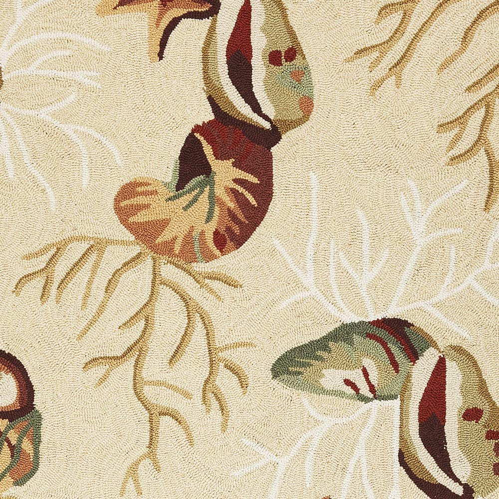 HomeRoots Polyester 2'x3' Beige Hand Hooked Sea Shells Indoor Accent Rug