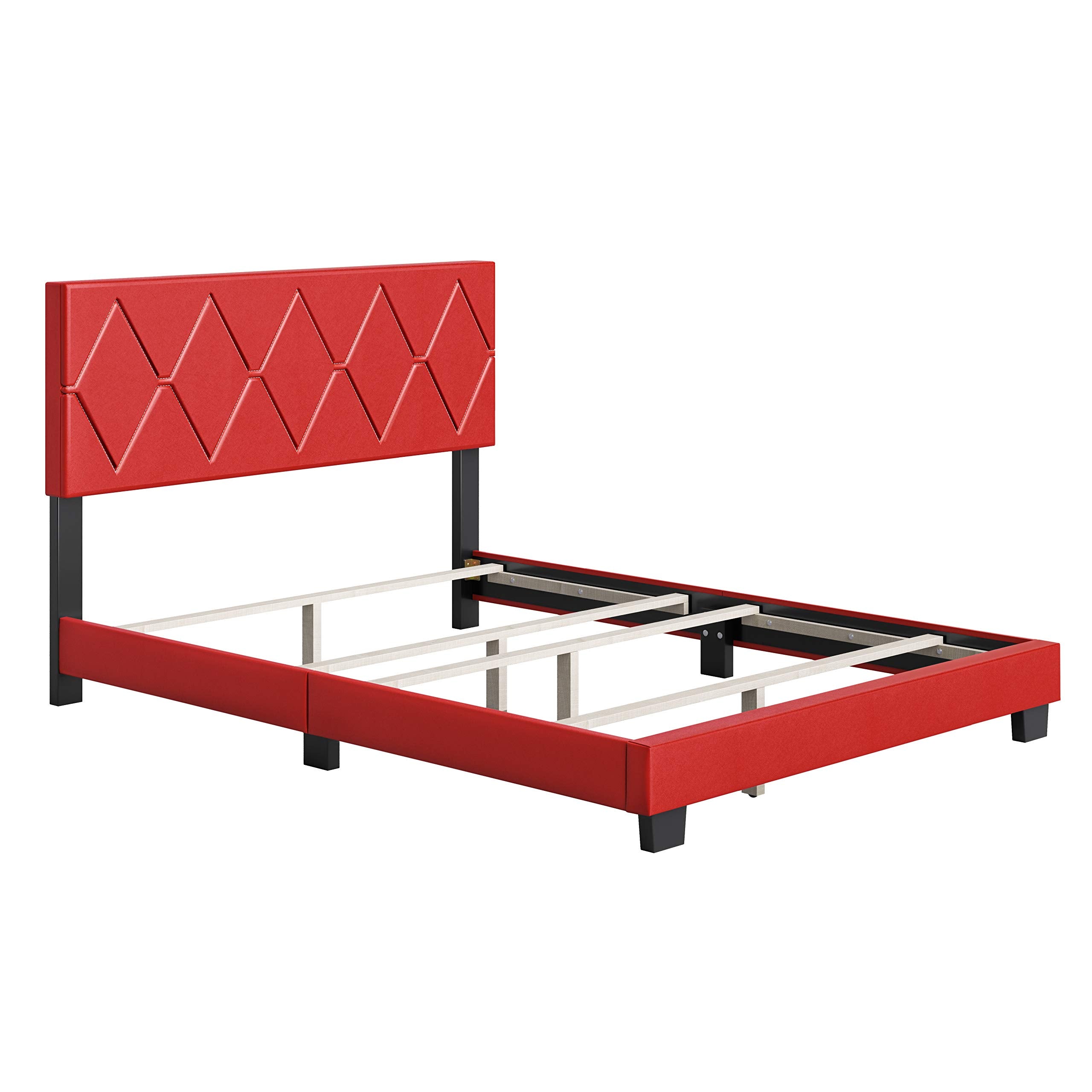 Boyd Sleep Charlat Upholstered Platform Bed with Headboard and Durable Mattress Foundation with Strong 4 Wood Slat Supports, Box Spring Required: Queen, Red