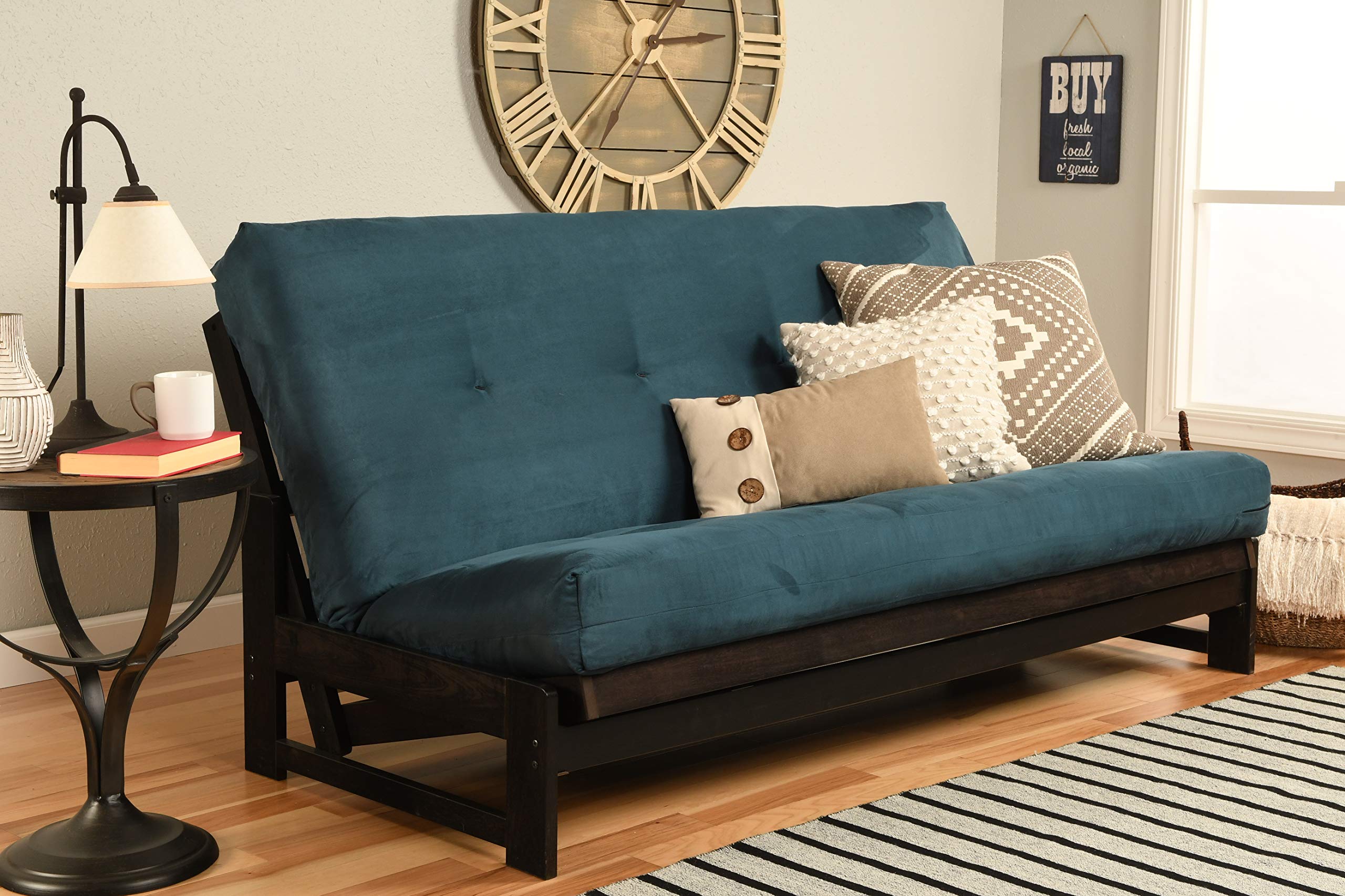 Kodiak Furniture Aspen Futon Set With Reclaim Mocha Finish, Suede Navy