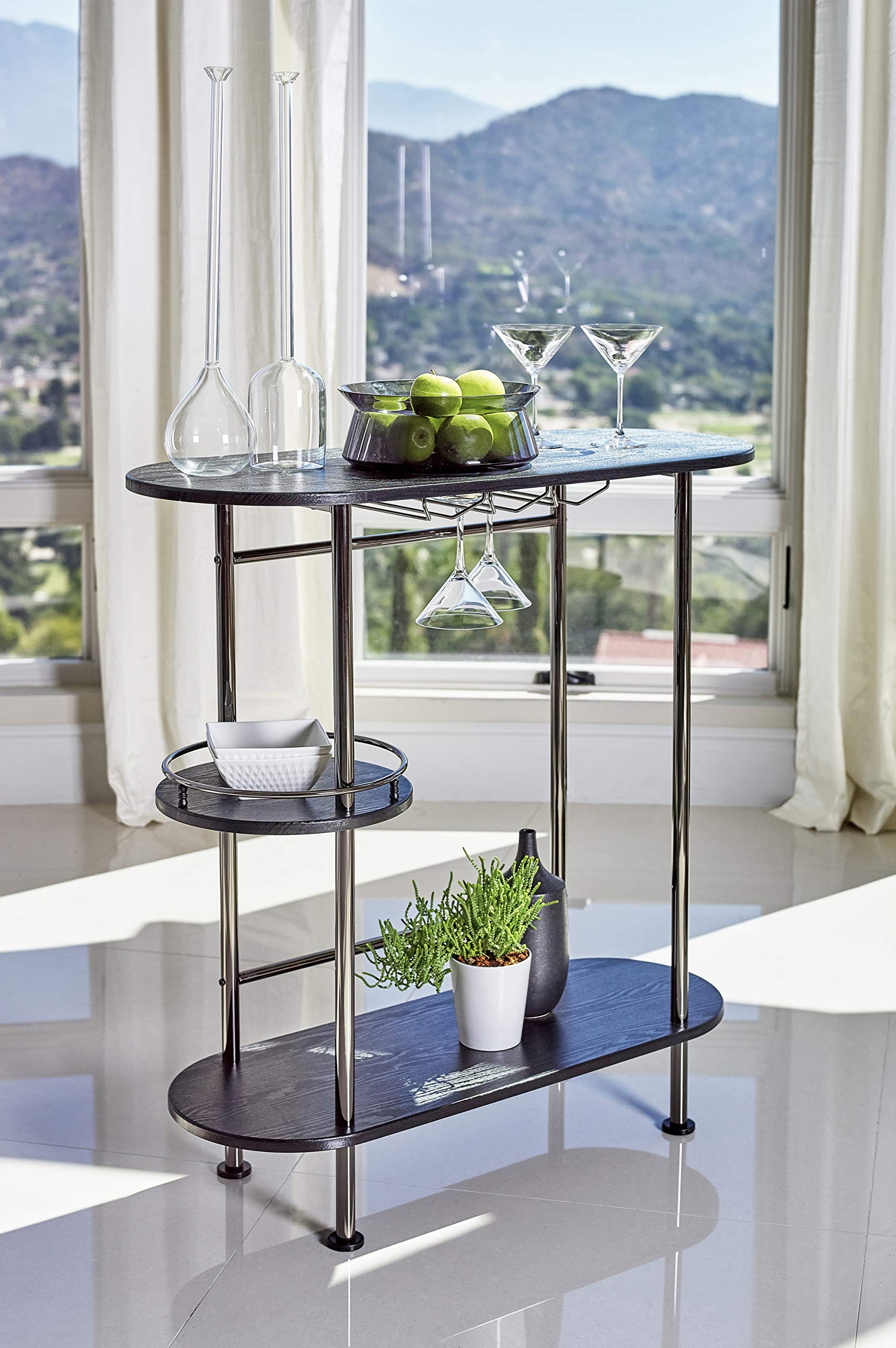Coaster Home Furnishings 3-Tier Bar Unit, Black Oak/Black Nickel, 39.25wx15.75dx41.00h, 182527