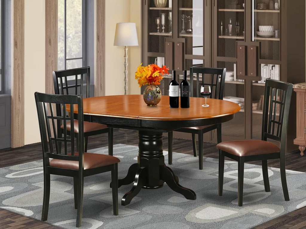 East West Furniture KENI5-BCH-LC 5 Piece Dining Room Furniture Set Includes an Oval Wooden Table with Butterfly Leaf and 4 Faux Leather Kitchen Dining Chairs, 42x60 Inch, Black & Cherry