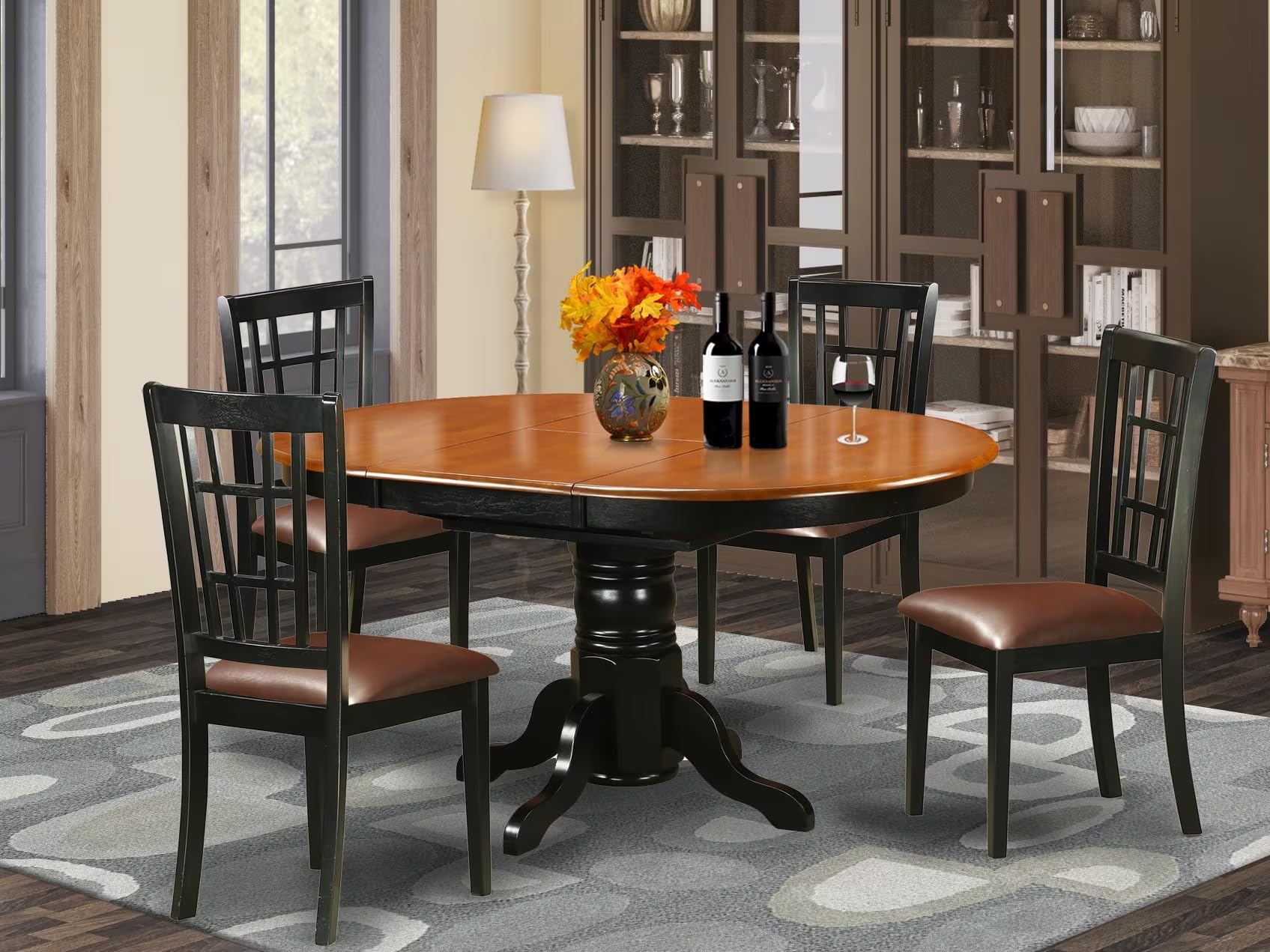 East West Furniture KENI5-BCH-LC 5 Piece Dining Room Furniture Set Includes an Oval Wooden Table with Butterfly Leaf and 4 Faux Leather Kitchen Dining Chairs, 42x60 Inch, Black & Cherry