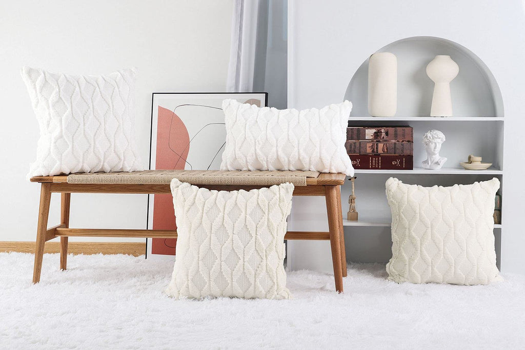Madizz Set Of 2 Soft Plush Short Wool Velvet Decorative Throw Pillow Covers 20X20 Inch White Square Luxury Style Cushion Cases P
