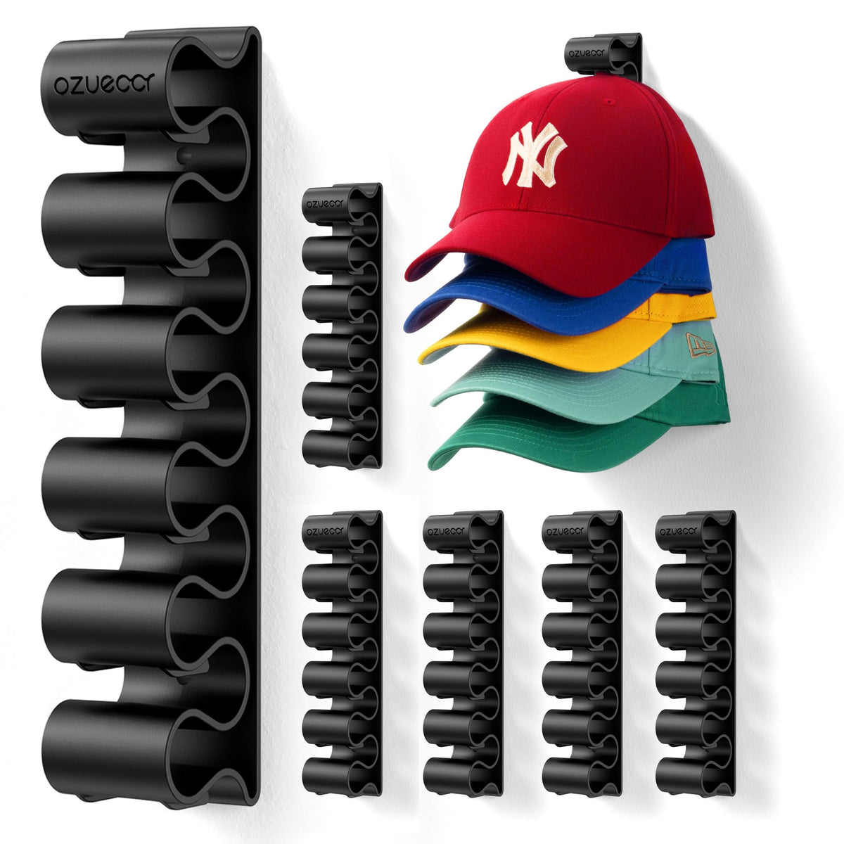 Ozueccr Baseball Hat Rack for Wall, 6 Pack, Holds 35 Caps