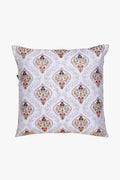 Mezposh White, Gold & Multi Damask Embroidered Faux Silk Cushion Cover (16X16)