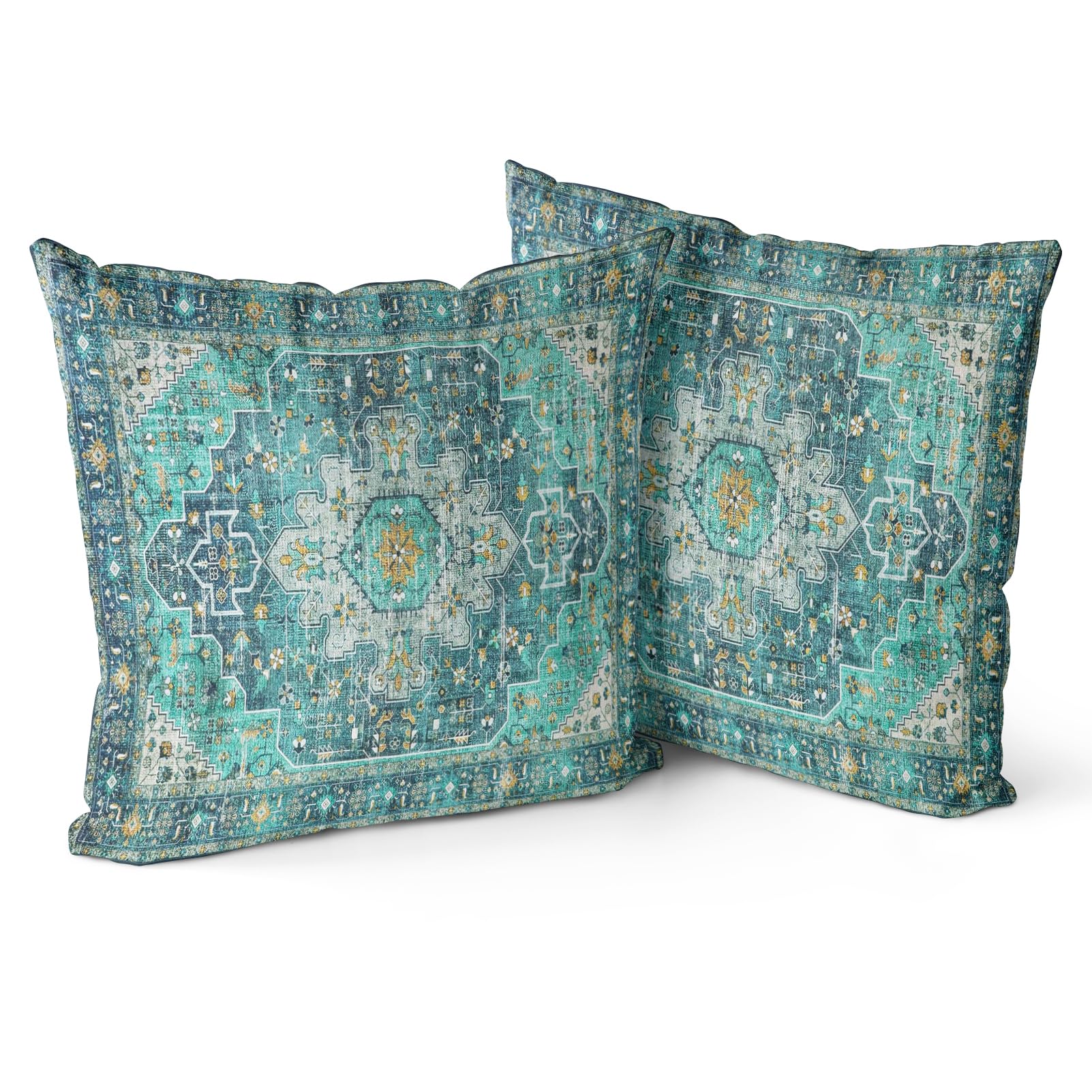 Snycler Green Boho Throw Pillow Covers Set Of 2 Monaco Rug Carpet Double Sided Pattern Cotton Soft Pillow Case Cushion Cover Pil